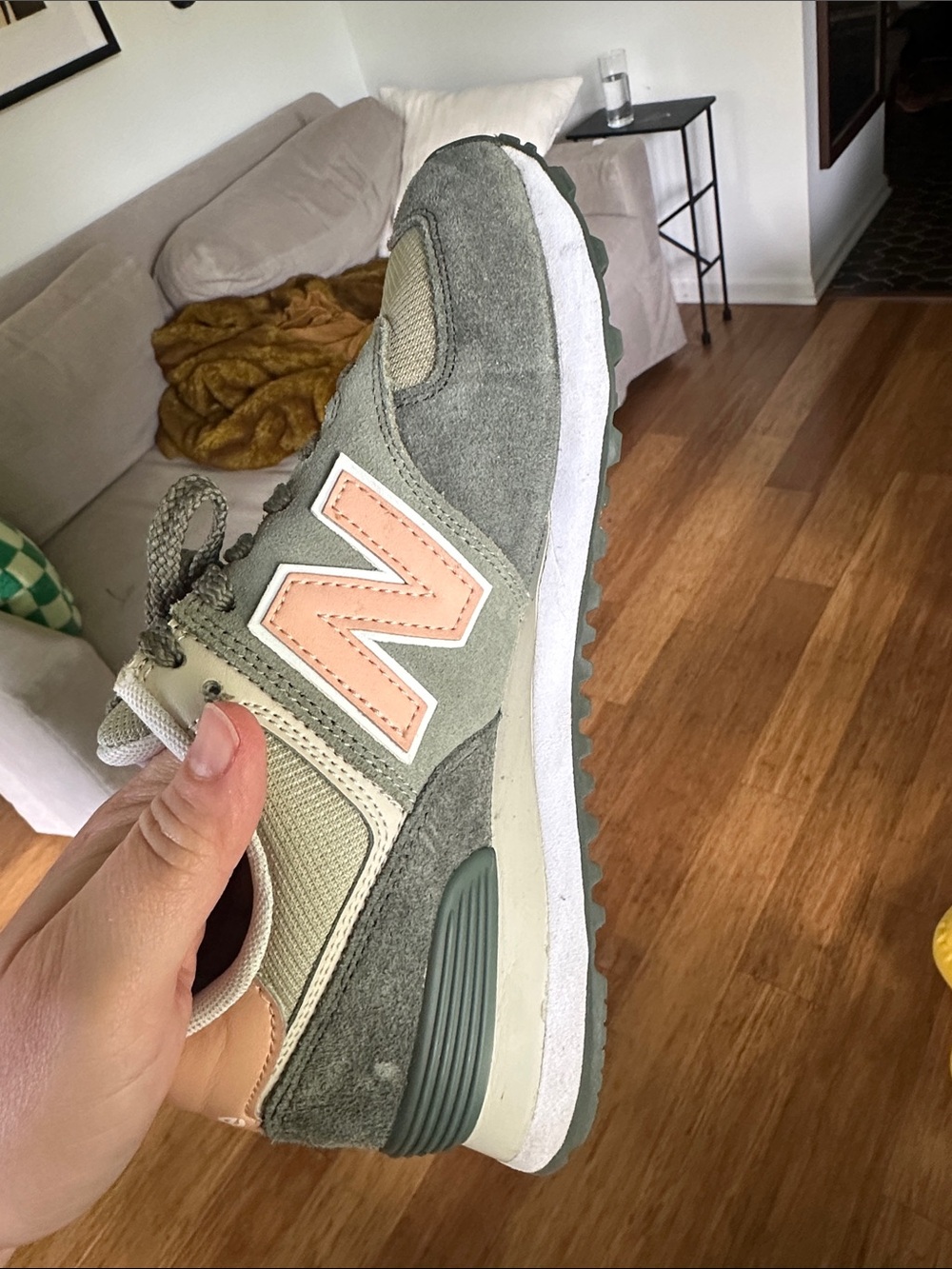 New Balance Women's Sneaker in Olive Green and Blush - Picture 10 of 11